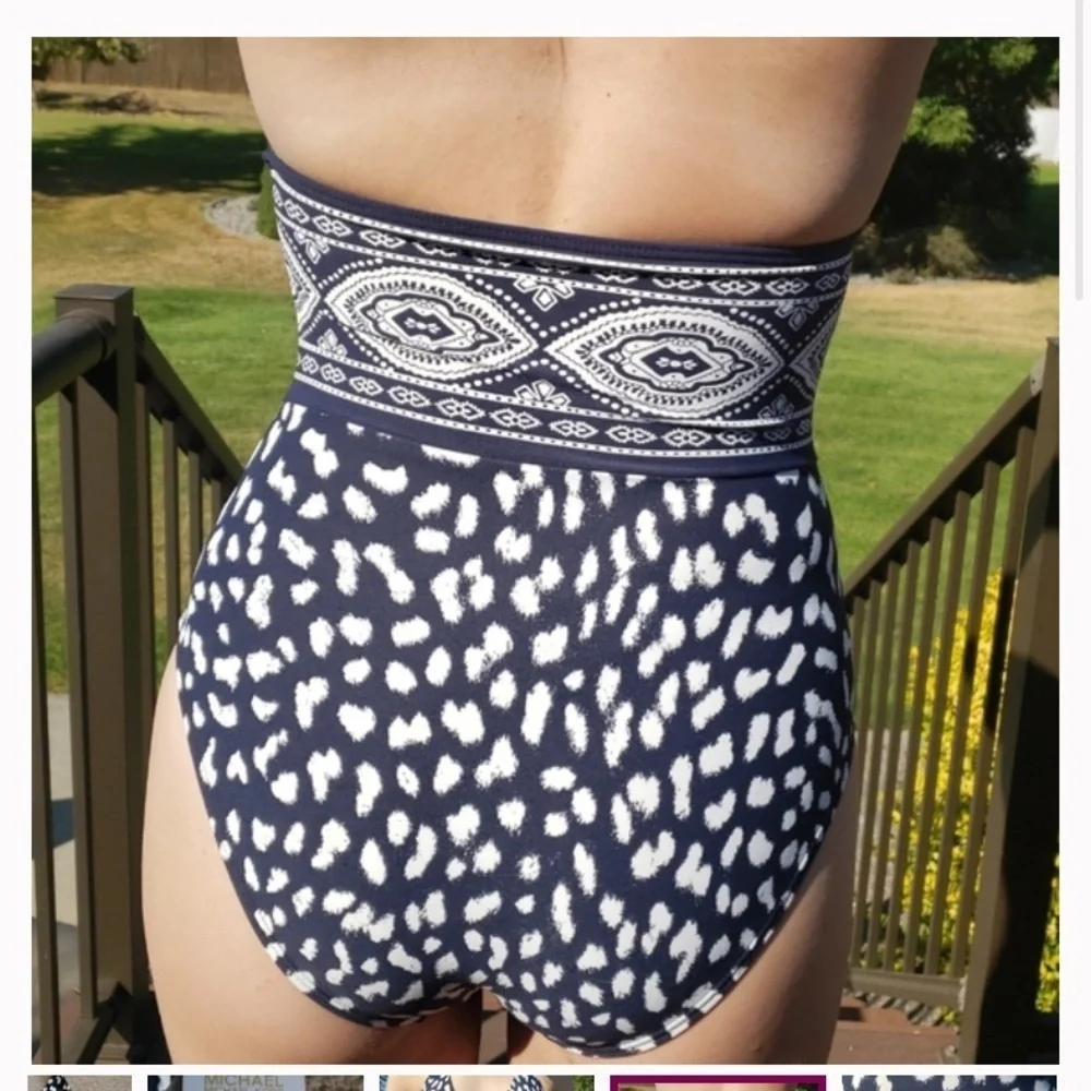 New! Michael Kors bandana pattern print halter one piece swimsuit 21838 - Picture 2 of 11